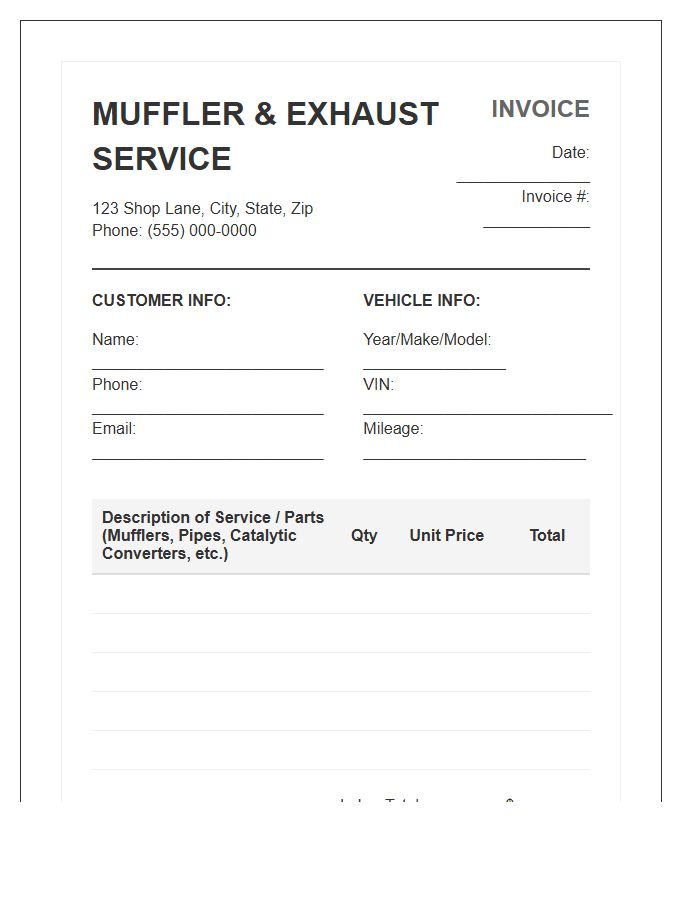 Muffler And Exhaust Service Invoice Template