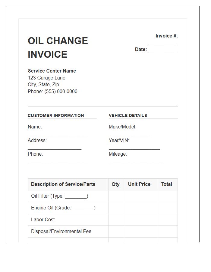 Oil Change Service Invoice Template