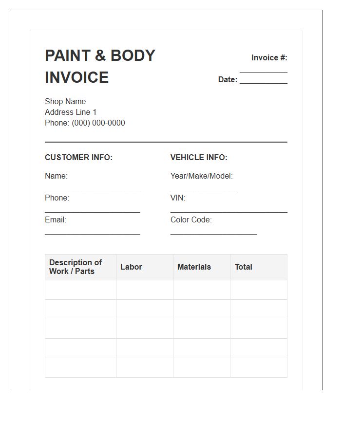 Paint And Body Service Invoice Template