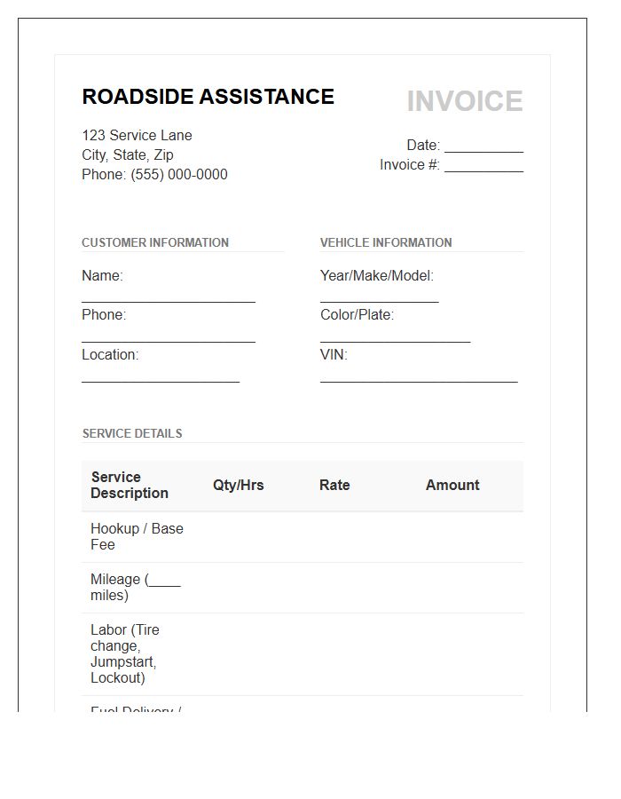 Roadside Assistance Service Invoice Template