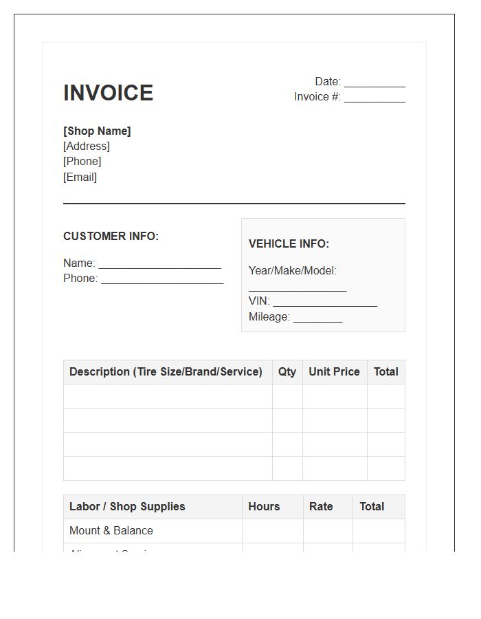 Tire And Wheel Service Invoice Template