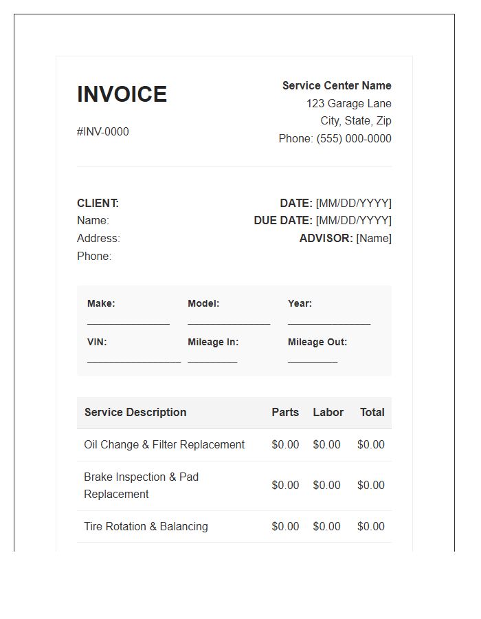Vehicle Maintenance Service Invoice Template