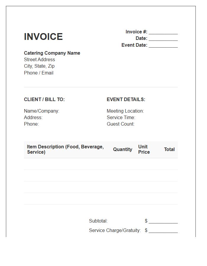 Breakfast Meeting Catering Invoice Template