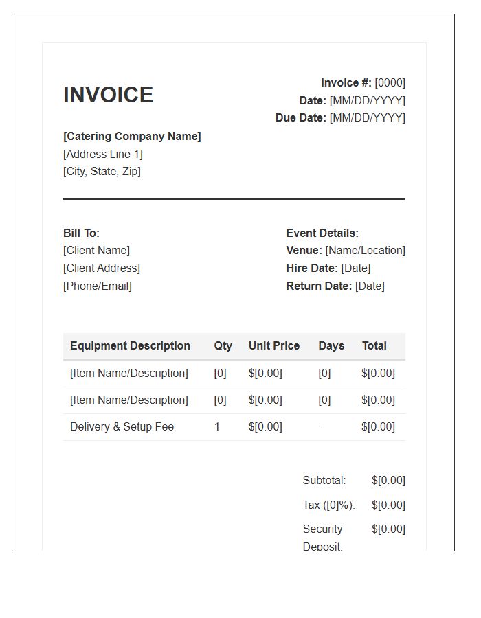 Catering Equipment Hire Invoice Template