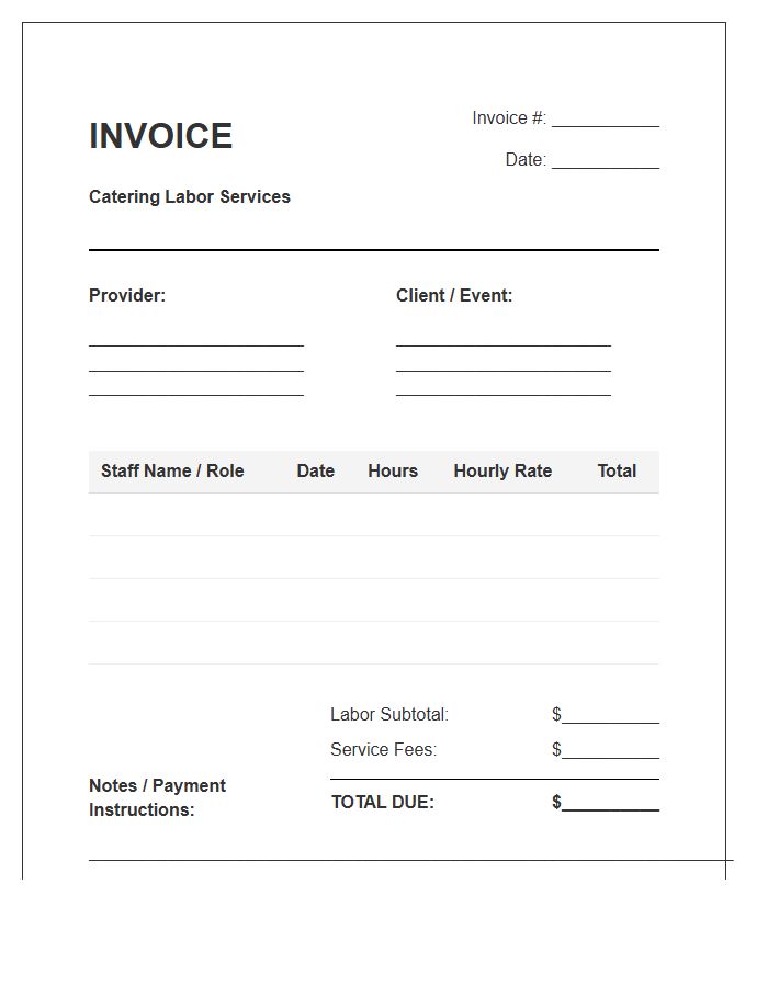 Catering Labor Cost Invoice Template