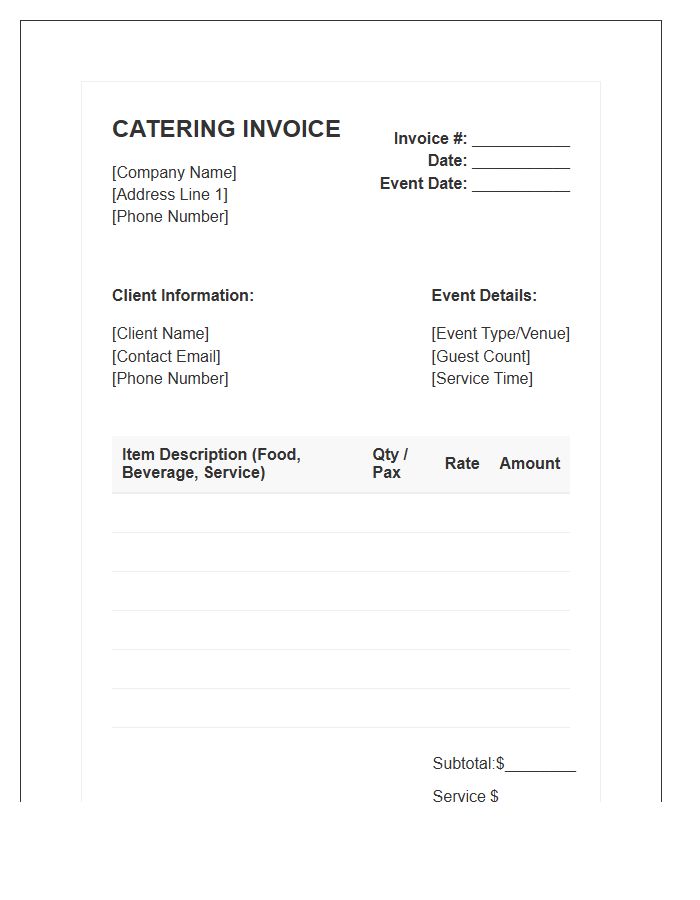 Catering Order Breakdown Invoice Template