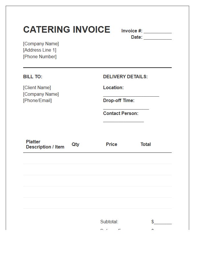 Catering Platter Delivery Invoice Template