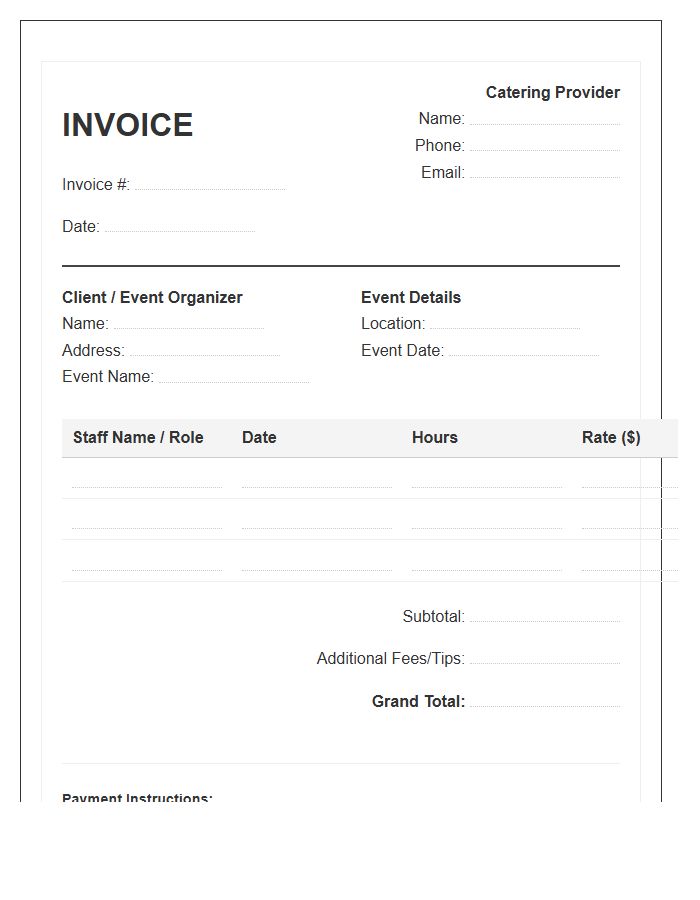 Catering Staff Hourly Invoice Template