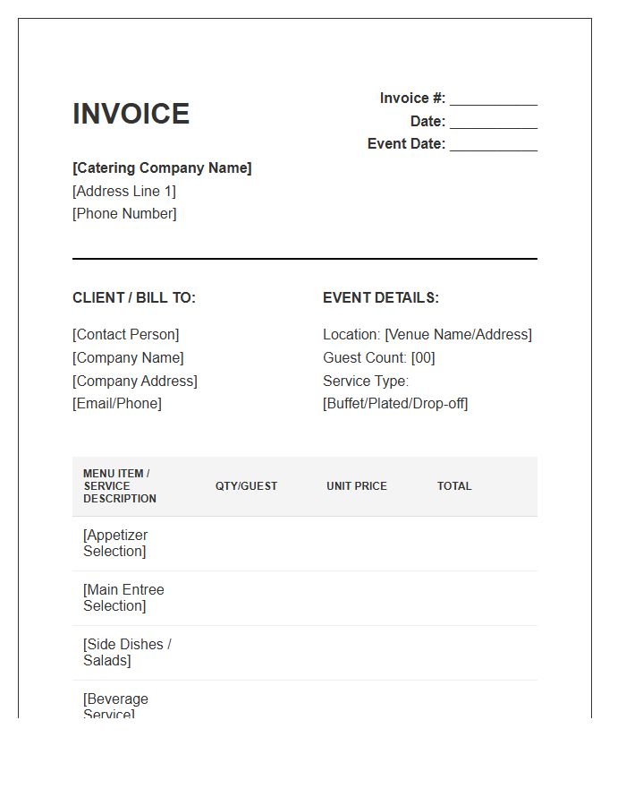Corporate Catering Menu Invoice Template