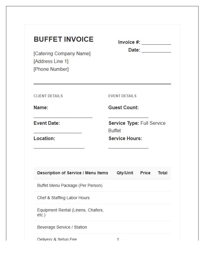 Full Service Buffet Invoice Template