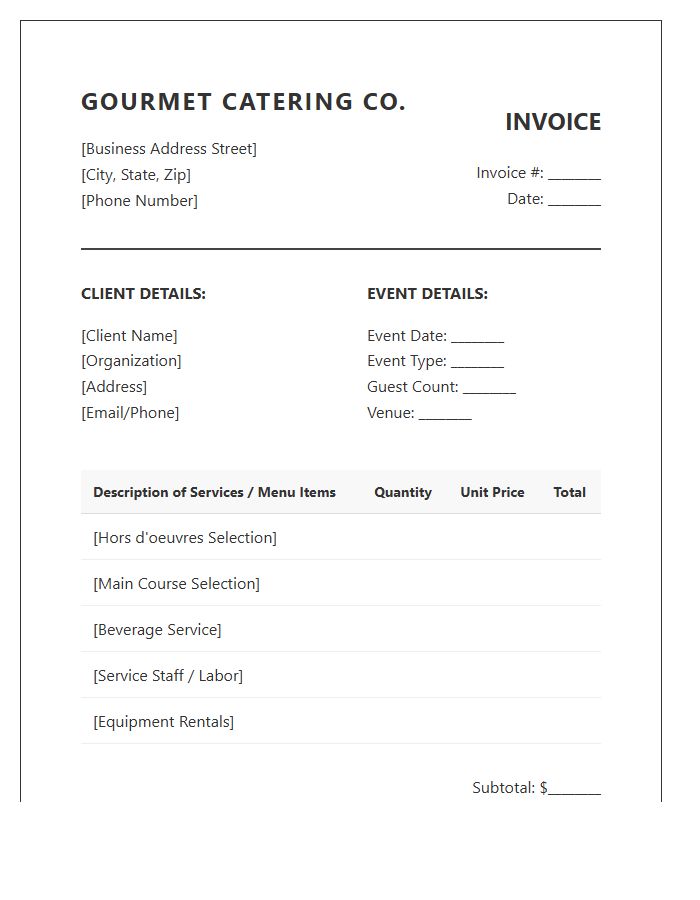 Gourmet Food Catering Invoice Template