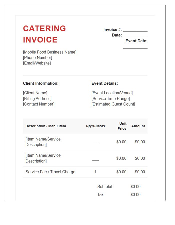 Mobile Food Catering Invoice Template