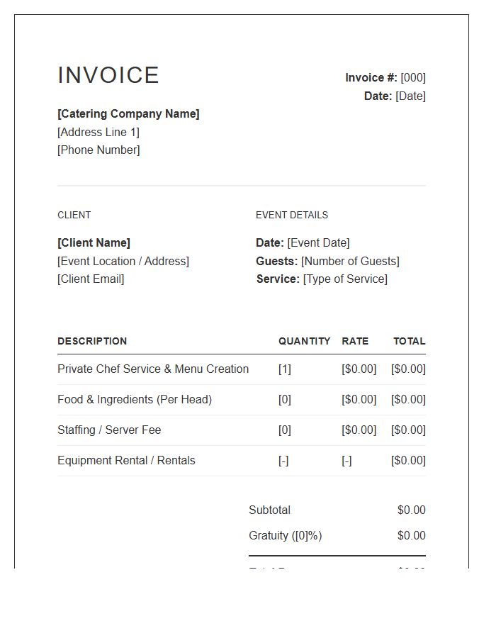 Private Dinner Catering Invoice Template