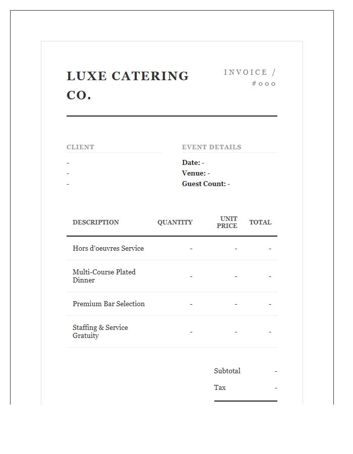Upscale Event Catering Invoice Template