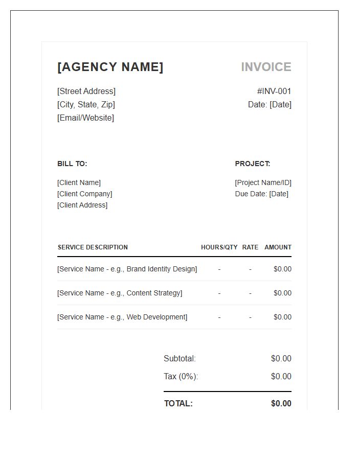 Creative Agency Service Billing Invoice Template