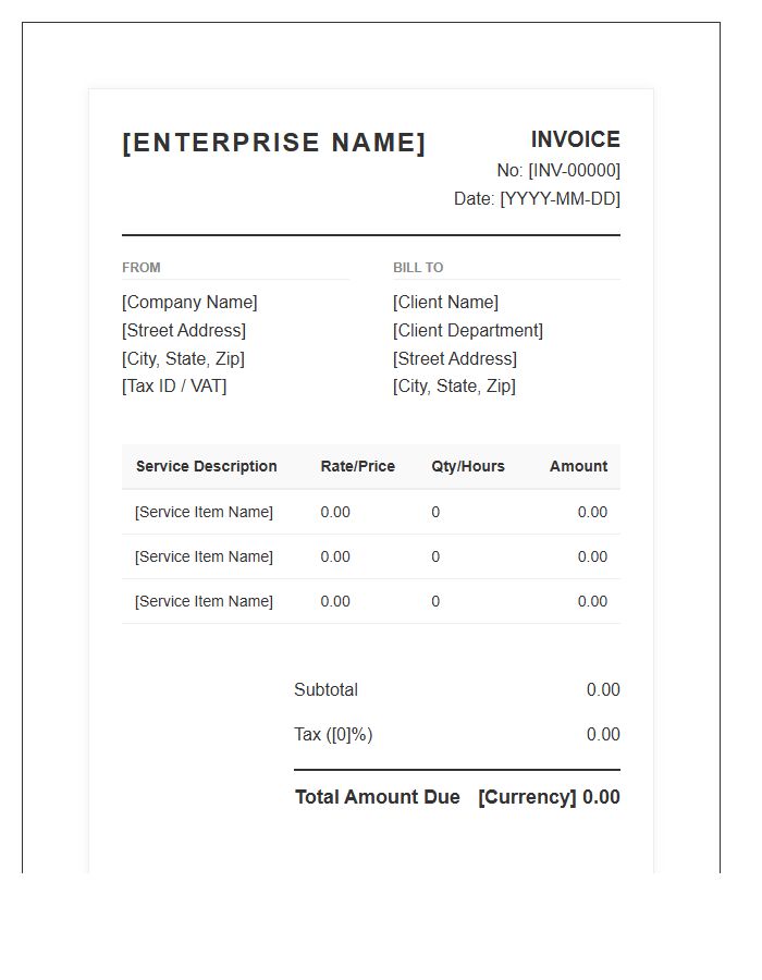 Enterprise Client Service Billing Invoice Template