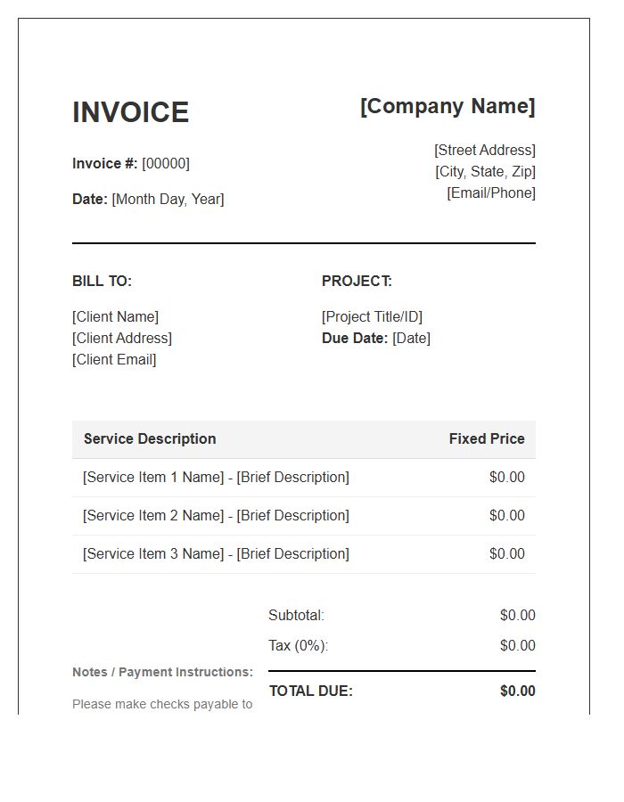 Fixed Price Service Billing Invoice Template