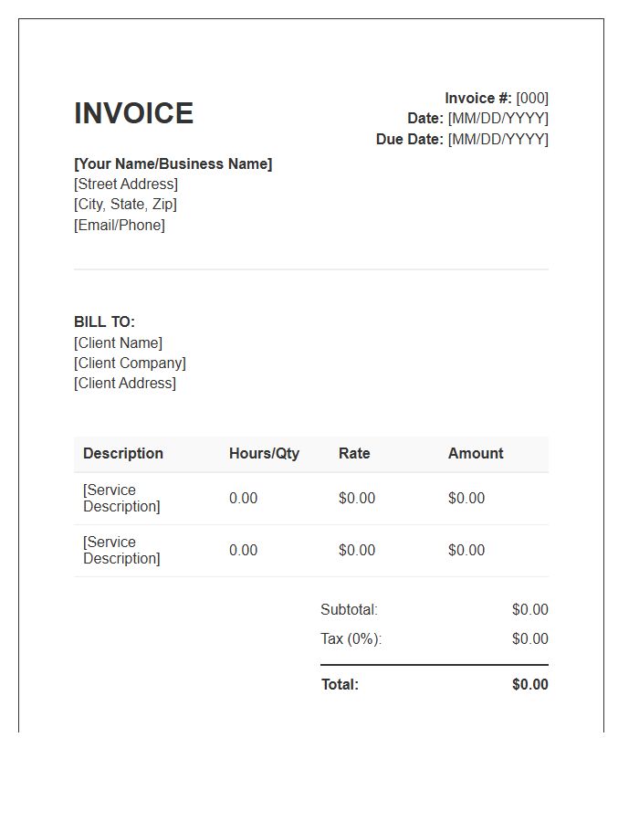 Freelance Professional Service Billing Invoice Template