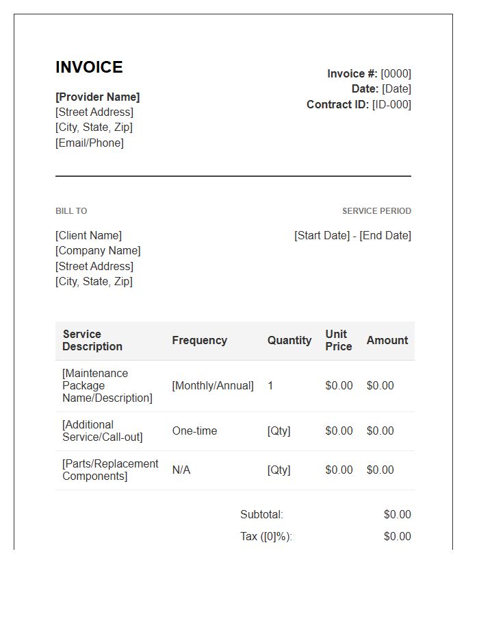 Maintenance Contract Service Billing Invoice Template