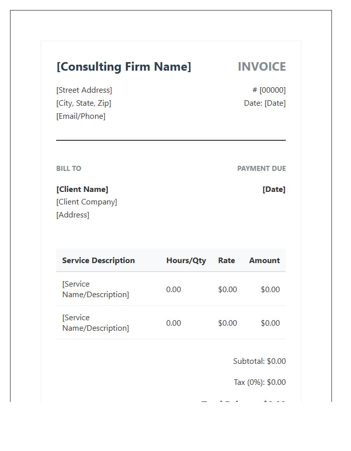 Professional Consulting Service Billing Invoice Template