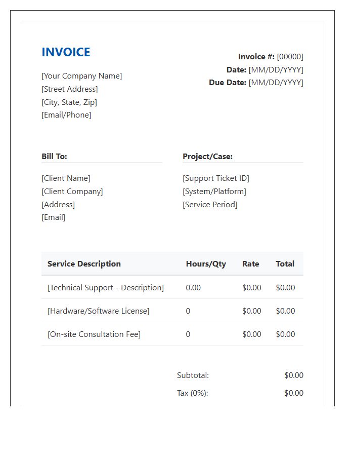 Technical Support Service Billing Invoice Template