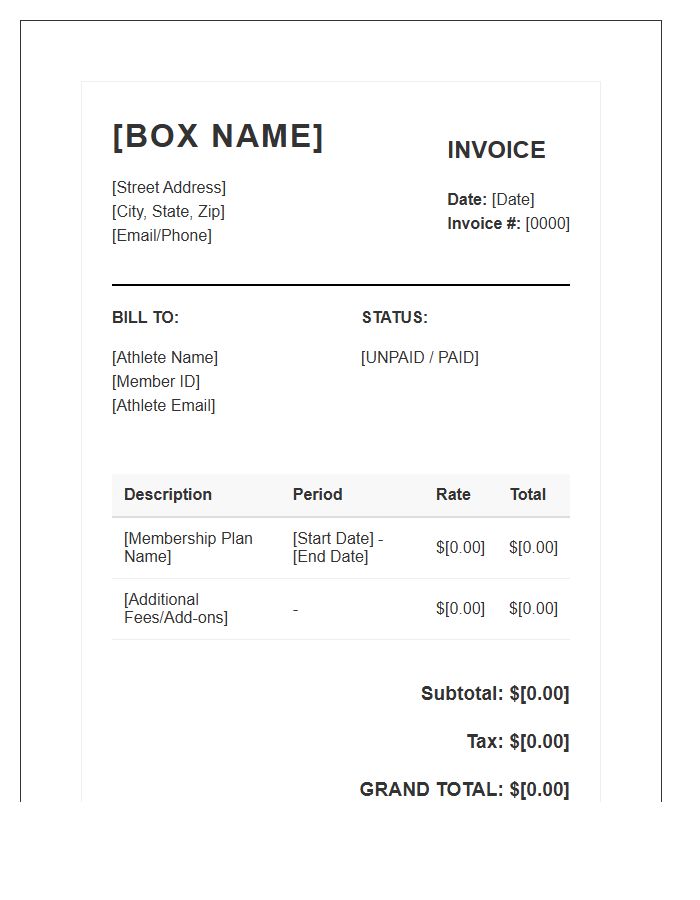 Crossfit Box Membership Fees Invoice Template