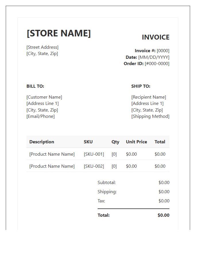 B2C Retail Shipping Invoice Template