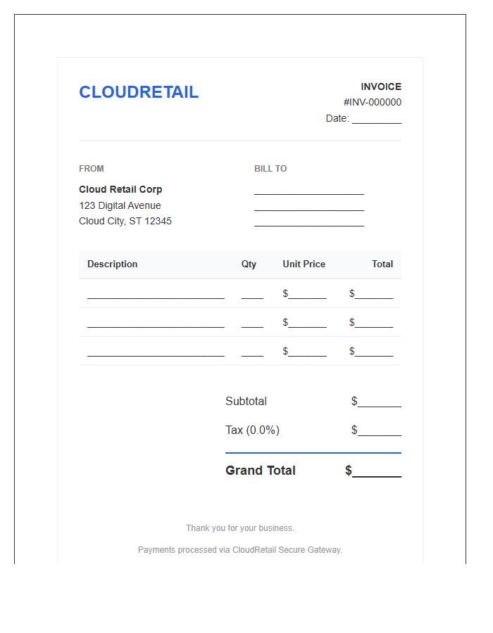 Cloud Based Retail Invoice Template