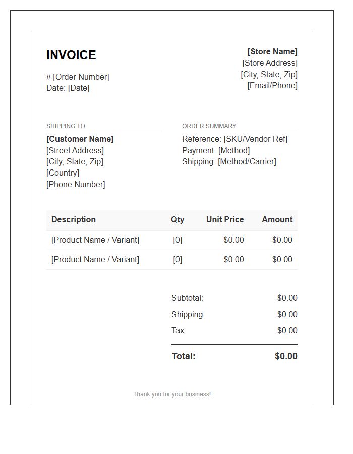Drop Shipping Order Invoice Template