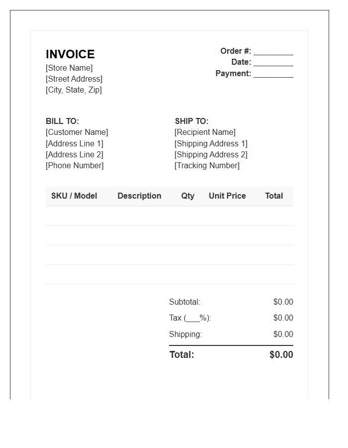 Electronic Retail Order Invoice Template