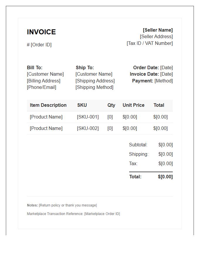 Marketplace Seller Order Invoice Template