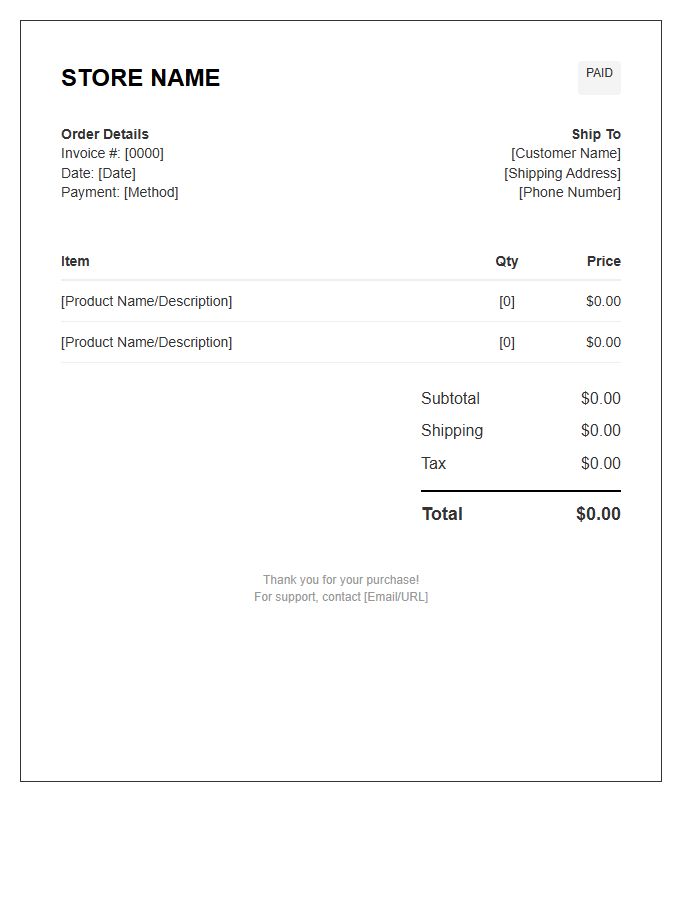 Mobile Commerce Order Invoice Template