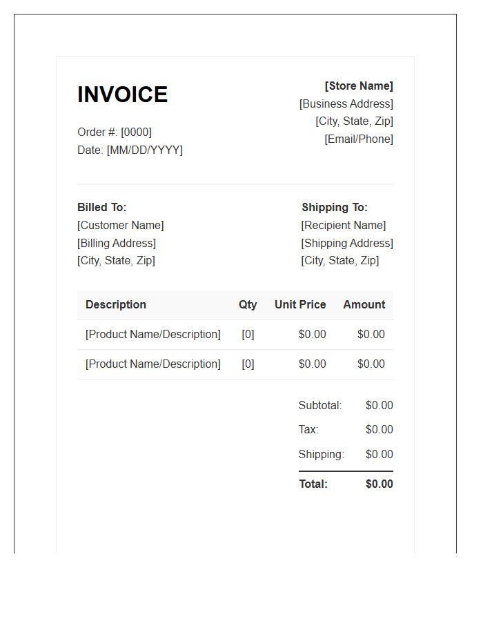 Online Store Order Invoice Template