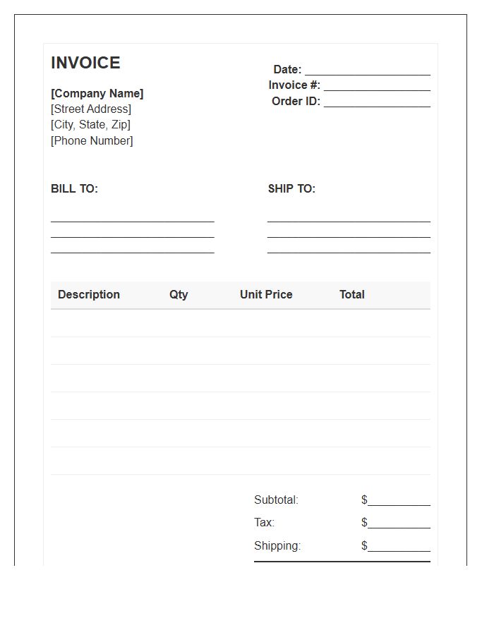 Printable Retail Order Invoice Template