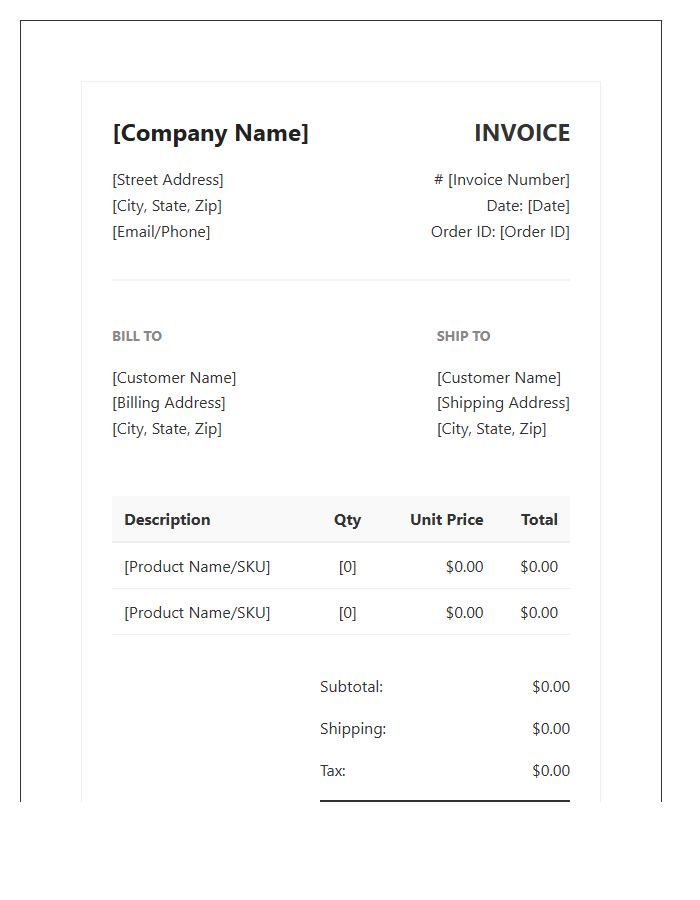 Professional Ecommerce Sales Invoice Template