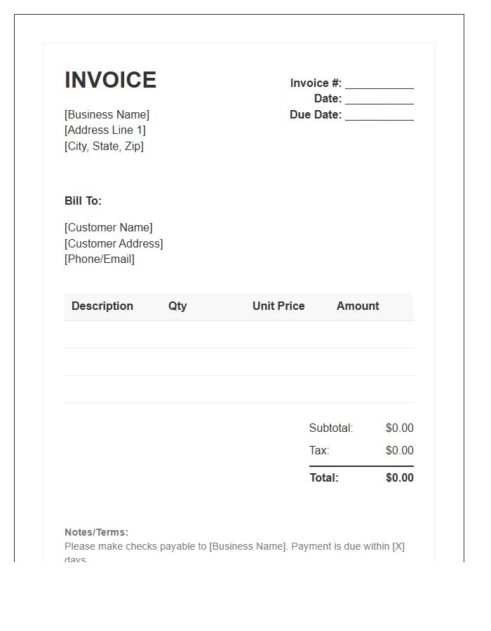 Small Business Retail Invoice Template