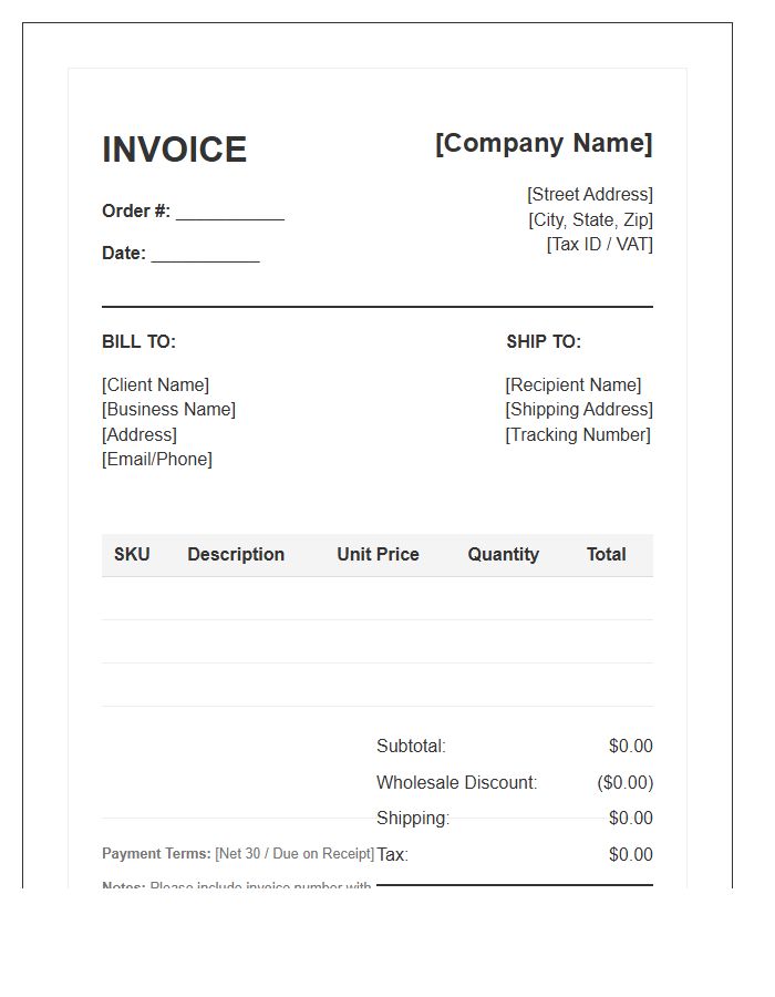 Wholesale Ecommerce Order Invoice Template