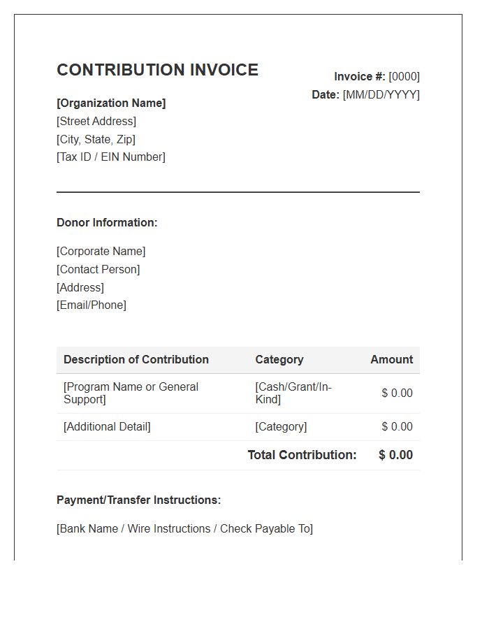 Corporate Donor Charitable Contribution Invoice Template