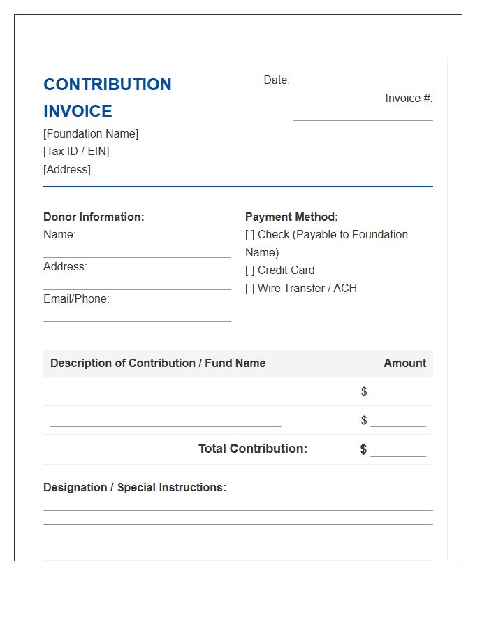 Educational Foundation Charitable Contribution Invoice Template