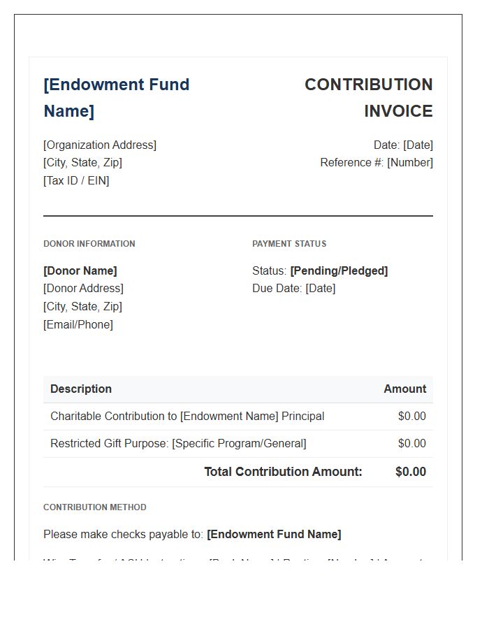 Endowment Fund Charitable Contribution Invoice Template
