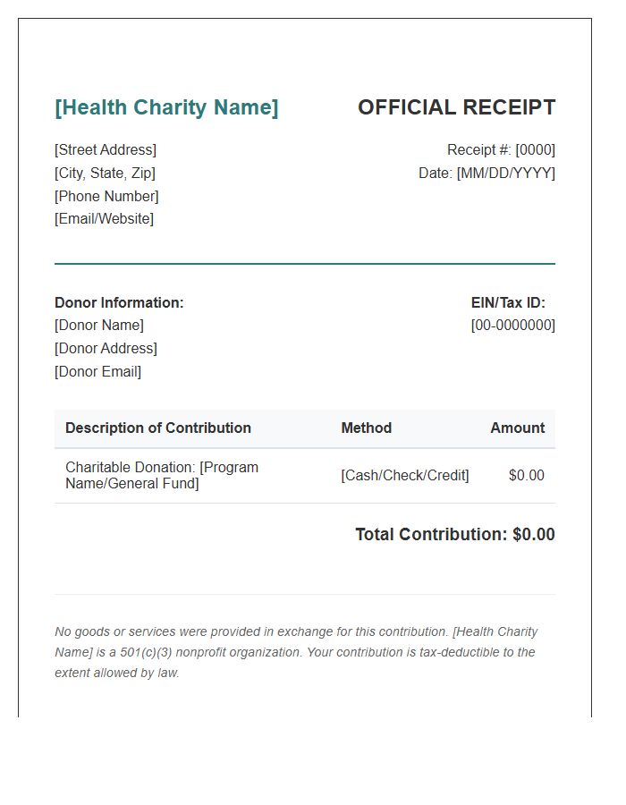 Health Charity Charitable Contribution Invoice Template