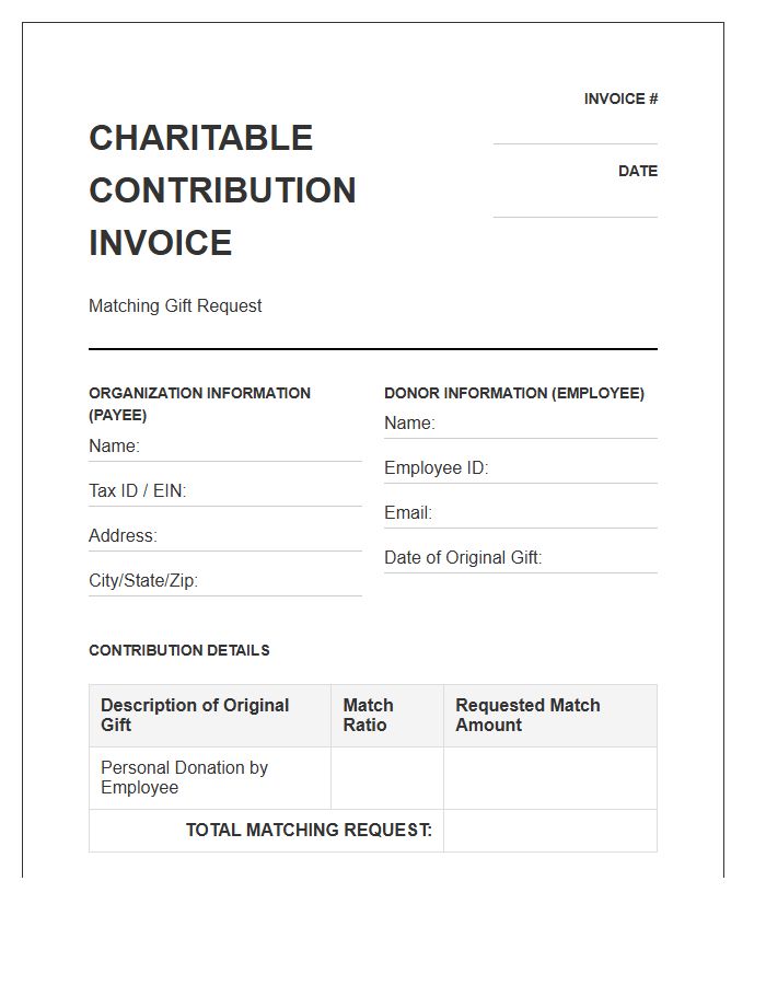 Matching Gift Charitable Contribution Invoice Template