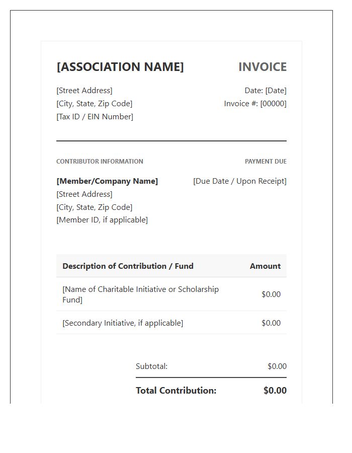 Professional Association Charitable Contribution Invoice Template