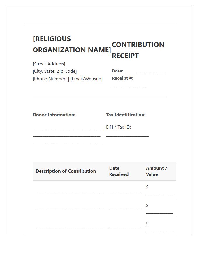 Religious Organization Charitable Contribution Invoice Template
