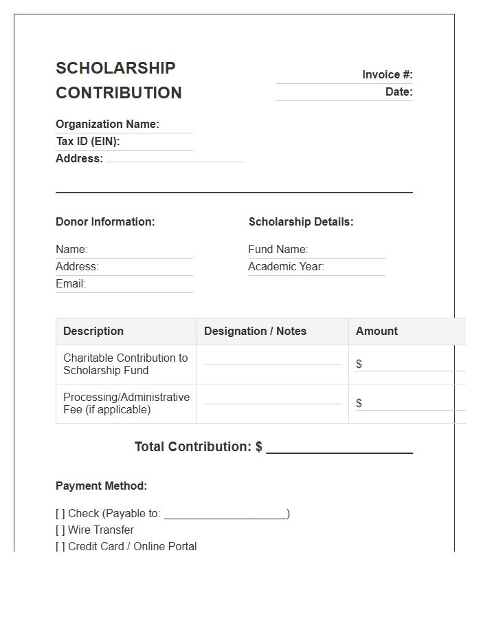 Scholarship Fund Charitable Contribution Invoice Template