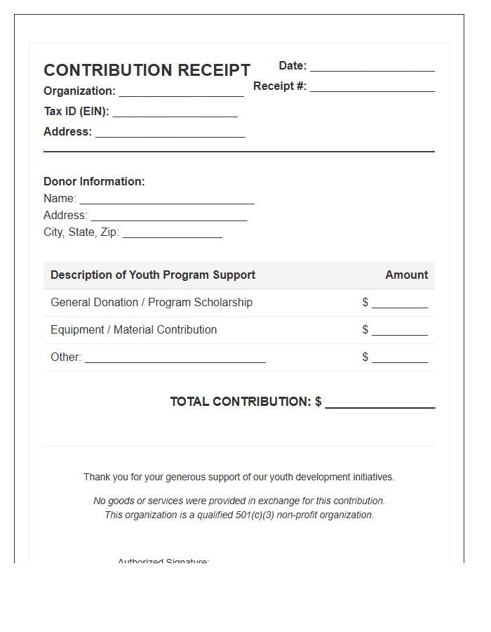 Youth Program Charitable Contribution Invoice Template