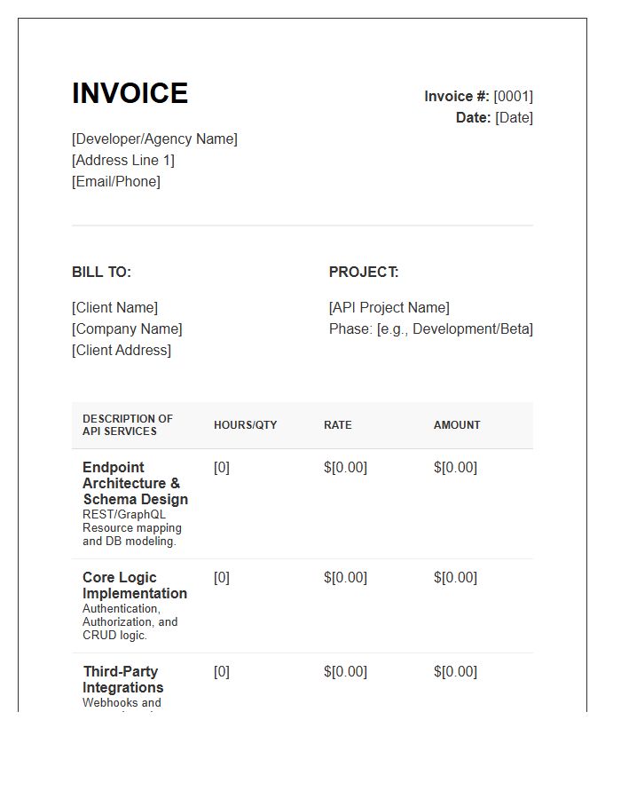 API Development Phase Invoice Template