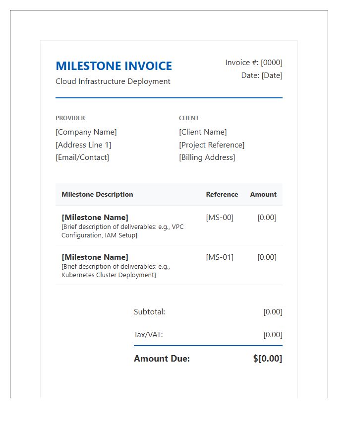 Cloud Infrastructure Deployment Milestone Invoice Template