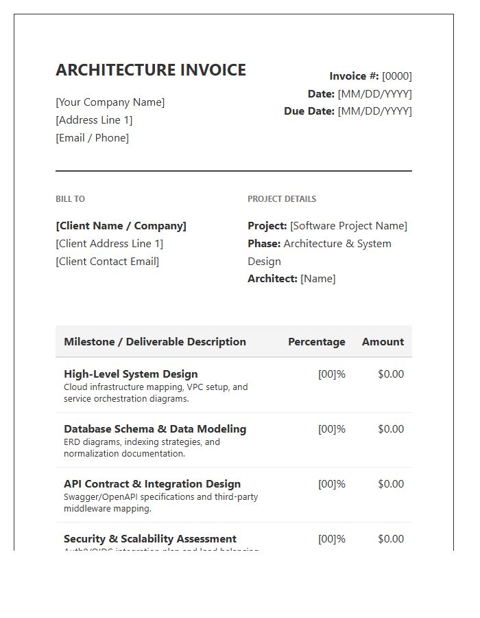 Custom Software Architecture Milestone Invoice Template