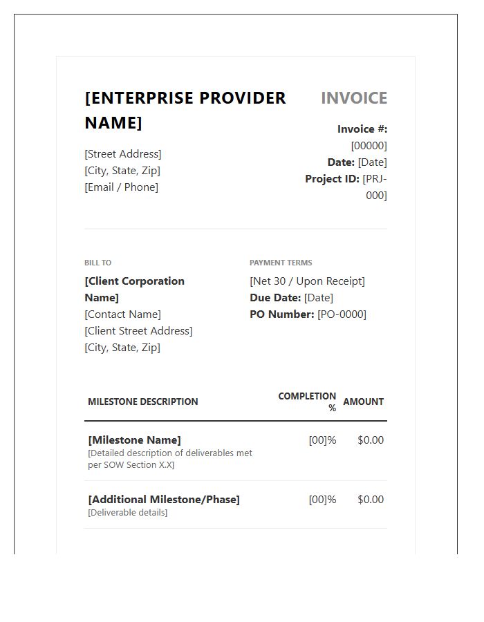 Enterprise Software Implementation Milestone Invoice Template